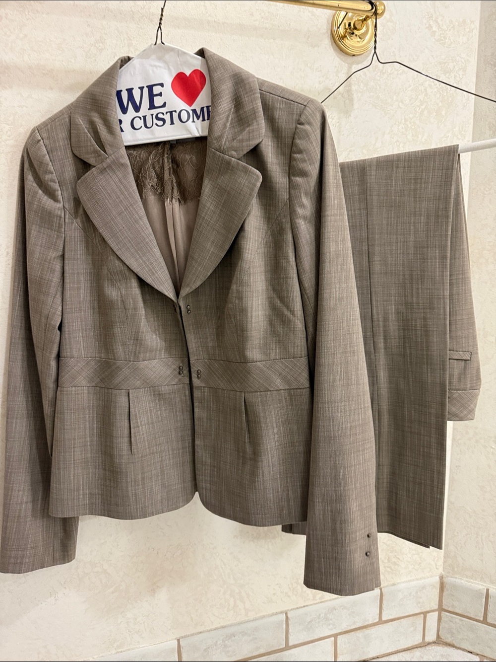 Classiques Entier Taupe Plaid Women's Blazer and Trouser Set